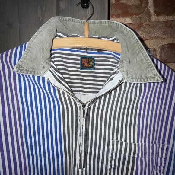 PB & Co. Men’s 90’s Striped Rugby Shirt Sz M 1/2 Zip corduroy collar Preppy Frat - Picture 2 of 15